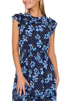 Women's Cap Sleeve Floral Smock Waist Midi Dress