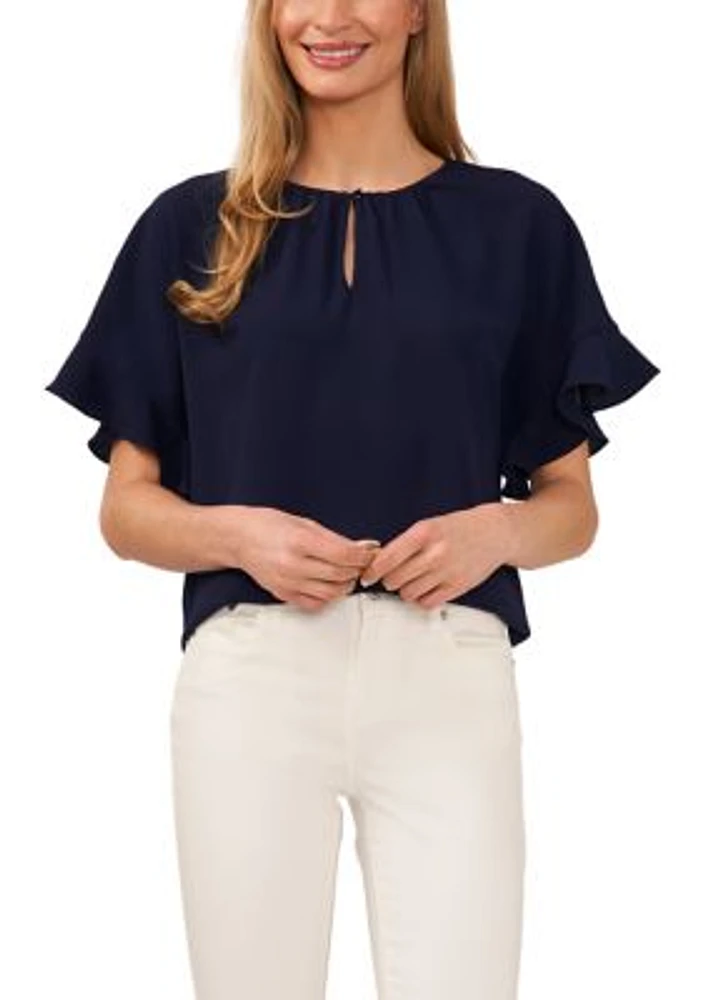 Women's Flutter Sleeve Keyhole Neck Blouse