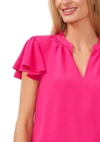 Women's Flutter Sleeve V-Neck Blouse