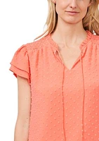 Women's Flutter Sleeve Tie Neck Blouse