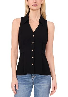 Women's Sleeveless Collared Button Front Blouse