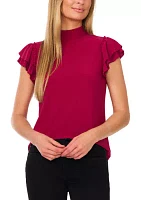 Women's Ruffle Sleeve Mock Neck Knit Top