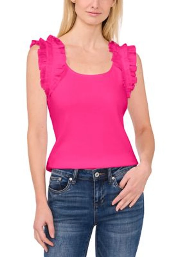 Women's Ruffle Sleeve Mixed Media Tank Top