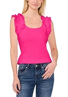 Women's Ruffle Sleeve Mixed Media Tank Top