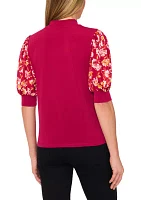 Women's Floral Mixed Media Short Sleeve Knit Top