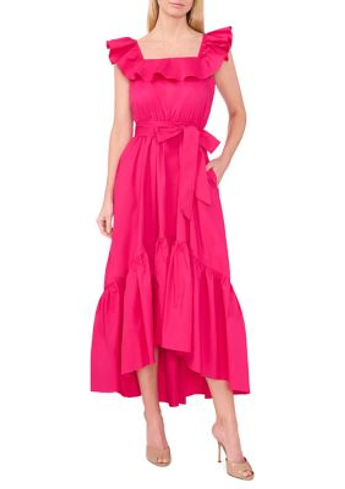 Women's Ruffle Square Neck Cotton Midi Dress