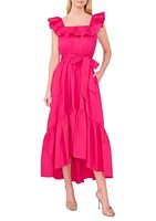 Women's Ruffle Square Neck Cotton Midi Dress