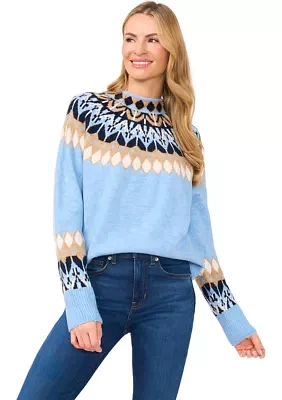 Women's Long Sleeve Mock Neck Fairisle Sweater