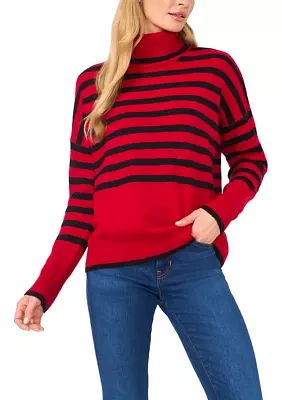 Women's Long Sleeve Stripe Turtleneck Sweater