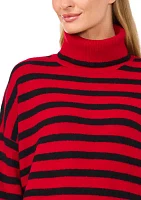 Women's Long Sleeve Stripe Turtleneck Sweater