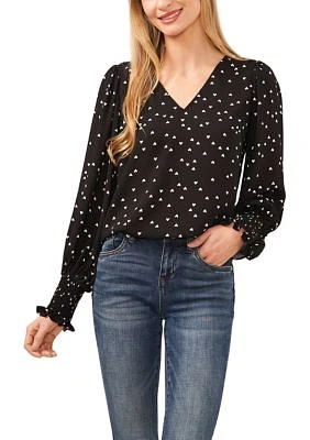 Women's V-Neck Blouse with Smocking Cuffs