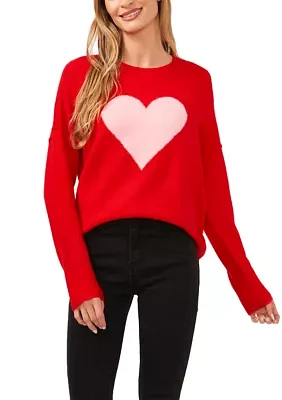 Women's Crew Neck Heart Printed Sweater