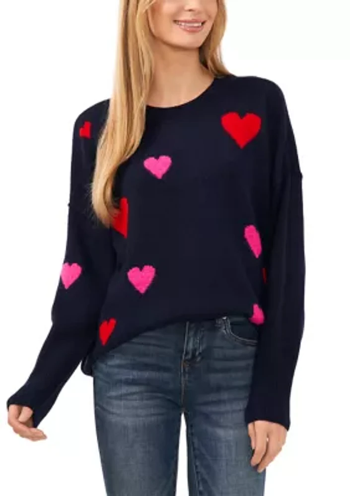 Women's Long Sleeve Allover Heart Sweater