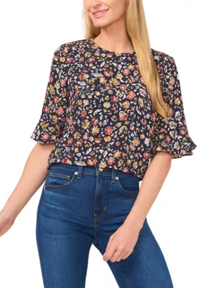 Women's Flutter Sleeve Floral Blouse