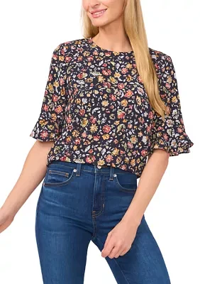 Women's Flutter Sleeve Floral Blouse