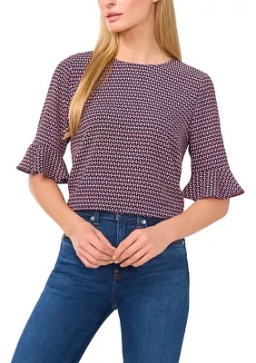 Women's Flutter Sleeve Geometric Blouse