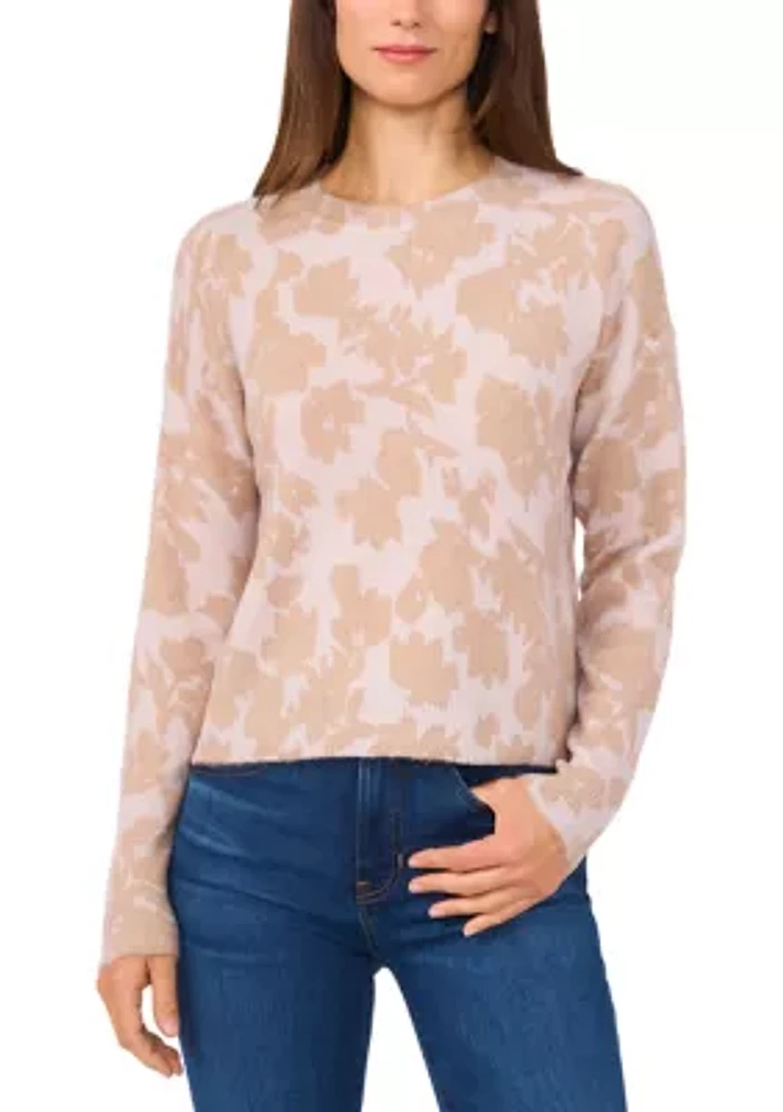 Women's Long Sleeve Floral Crew Neck Sweater