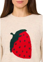 Women's Long Sleeve Placed Strawberry Sweater