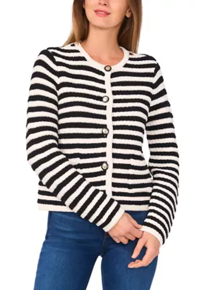 Women's Stripe Button Front Cardigan