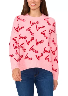 Women's Long Sleeve Allover Love Sweater