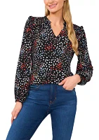 Women's Blouson Sleeve Floral Blouse