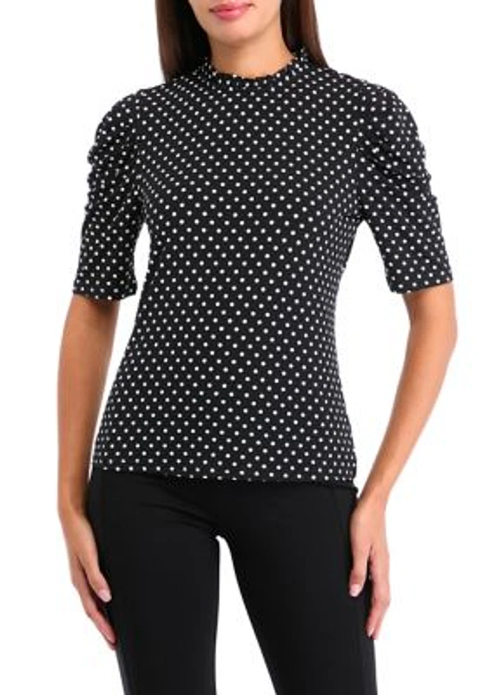 Women's Ruch Sleeve Dot Knit Top