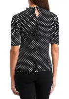 Women's Ruch Sleeve Dot Knit Top