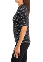 Women's Ruch Sleeve Dot Knit Top