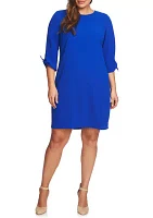 Plus 3/4 Sleeve Tie Moss Crepe Dress