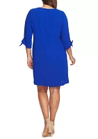 Plus 3/4 Sleeve Tie Moss Crepe Dress