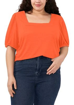 Plus Square Neck Short Puff Sleeve Top