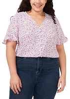 Plus Button Up Floral Printed Blouse