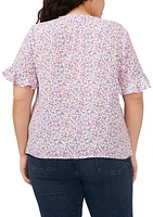 Plus Button Up Floral Printed Blouse