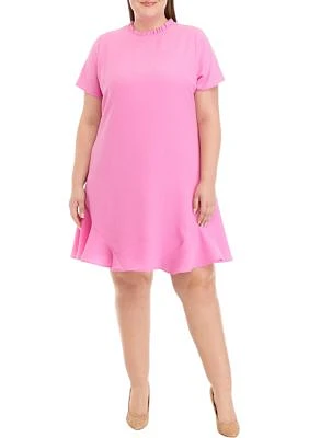 Plus Short Sleeve Ruffle Neck Dress