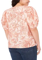 Plus Puff Sleeve V-Neck Blouse with Shoulder Shirring