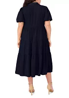 Plus Short Sleeve Tiered Maxi Shirtdress