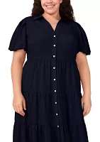 Plus Short Sleeve Tiered Maxi Shirtdress