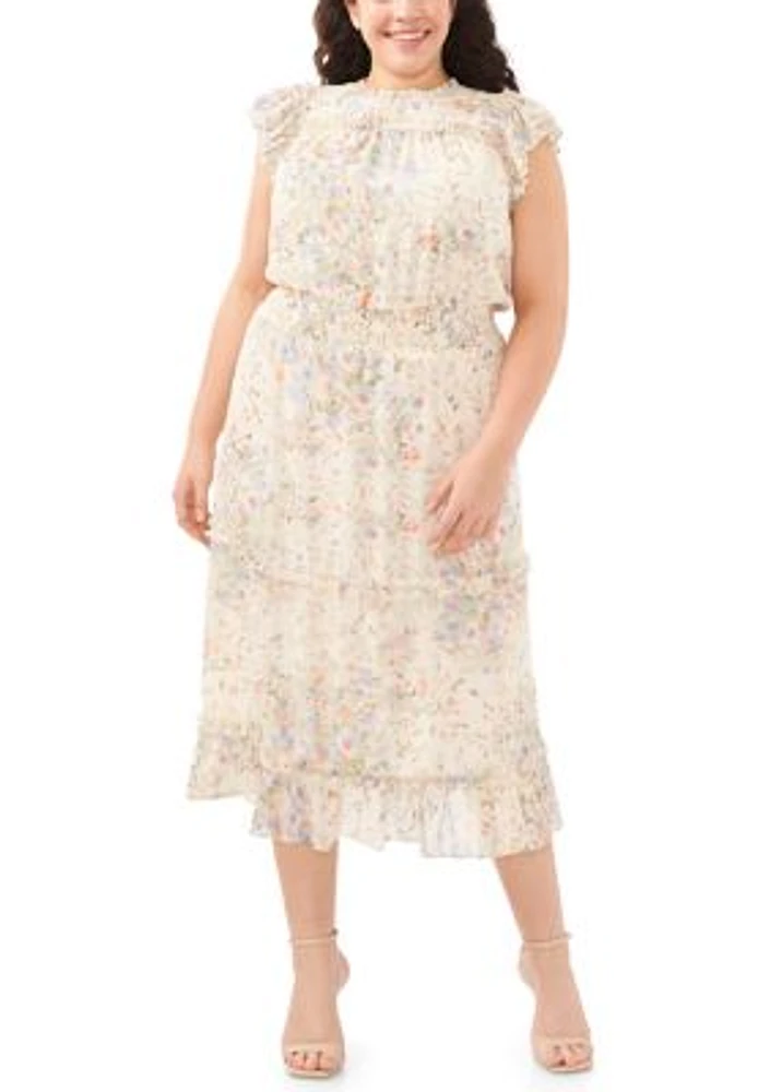 Plus Flutter Sleeve Floral Midi Dress