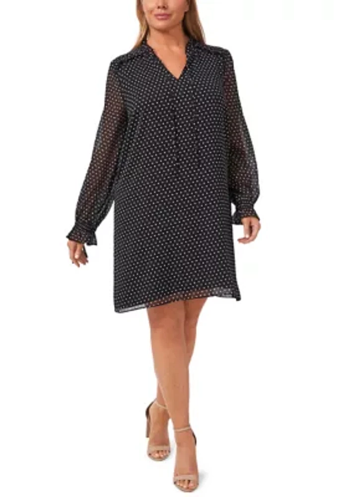 Plus Long Sleeve Duet Mini Dot Dress