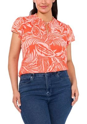 Plus Printed Keyhole Neck Blouse