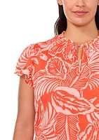 Plus Printed Keyhole Neck Blouse