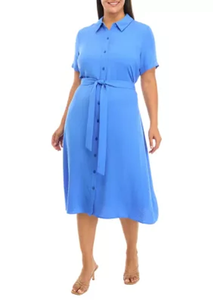 Plus Short Sleeve Button Down Midi Shirtdress