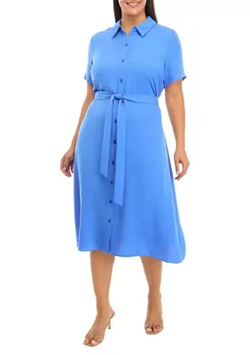 Plus Short Sleeve Button Down Midi Shirtdress