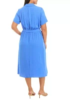 Plus Short Sleeve Button Down Midi Shirtdress