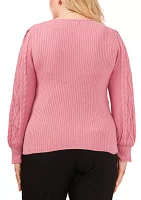 Plus V-Neck Sweater with Cable Sleeves