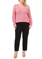 Plus V-Neck Sweater with Cable Sleeves