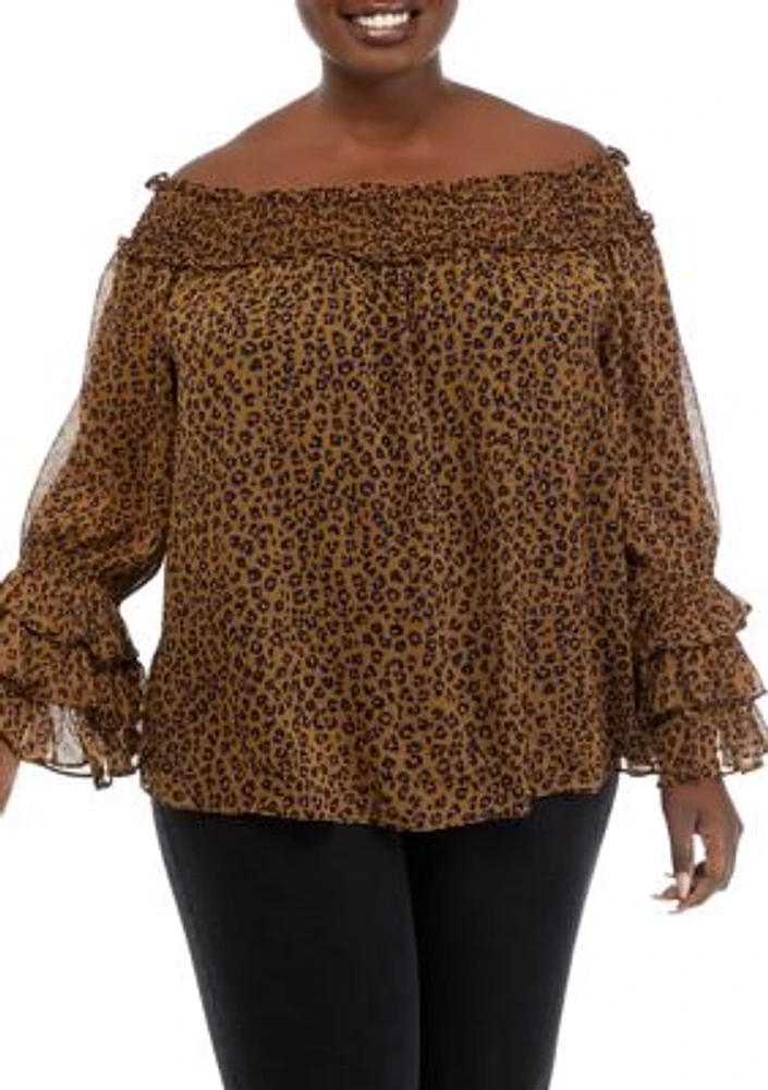 Plus Long Sleeve Off the Shoulder Blouse