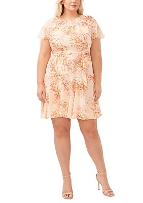 Plus Printed Ruffle Tie Waist Dress