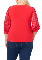 Plus Knit Top with Woven Sleeves