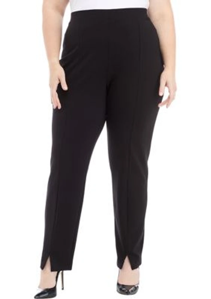 Plus Straight Leg Ponte Pants with Slit